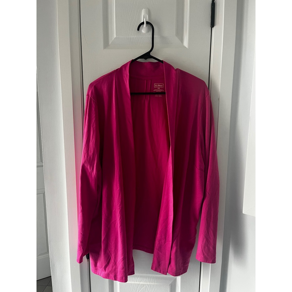 LL Bean Pink Supima Cotton Open Front Cardigan Sweater 2X Lightweight